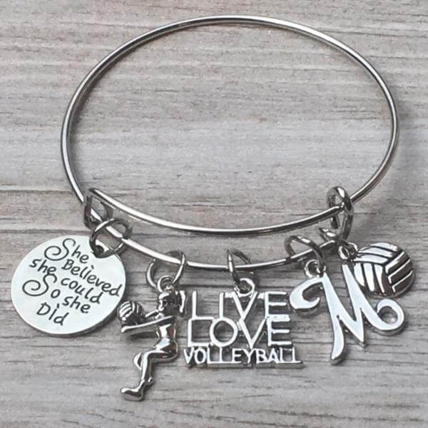Personalized Volleyball Bangle Bracelet with FREE Letter Charm Sportybella  . Now Buy and Save Today
